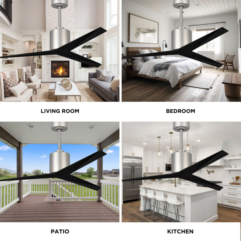 Eliza Outdoor Downrod Ceiling Fan, Brushed Nickel, Matte Black