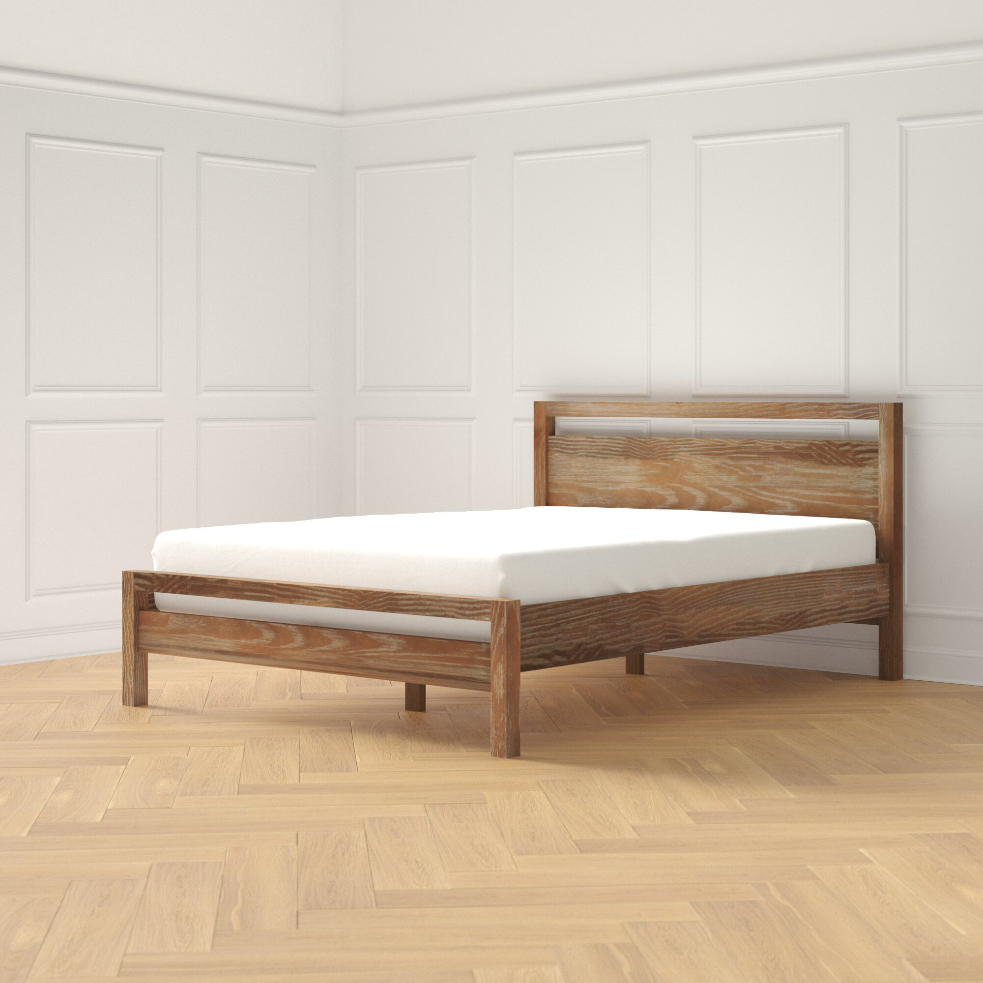 Loft Solid Wood Panel Bed, Weathered Pine, King