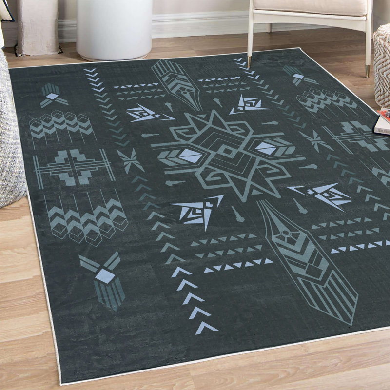 Tapis bleu / gris, Rectangle 5 pi 2 po x 7 pi 6 po