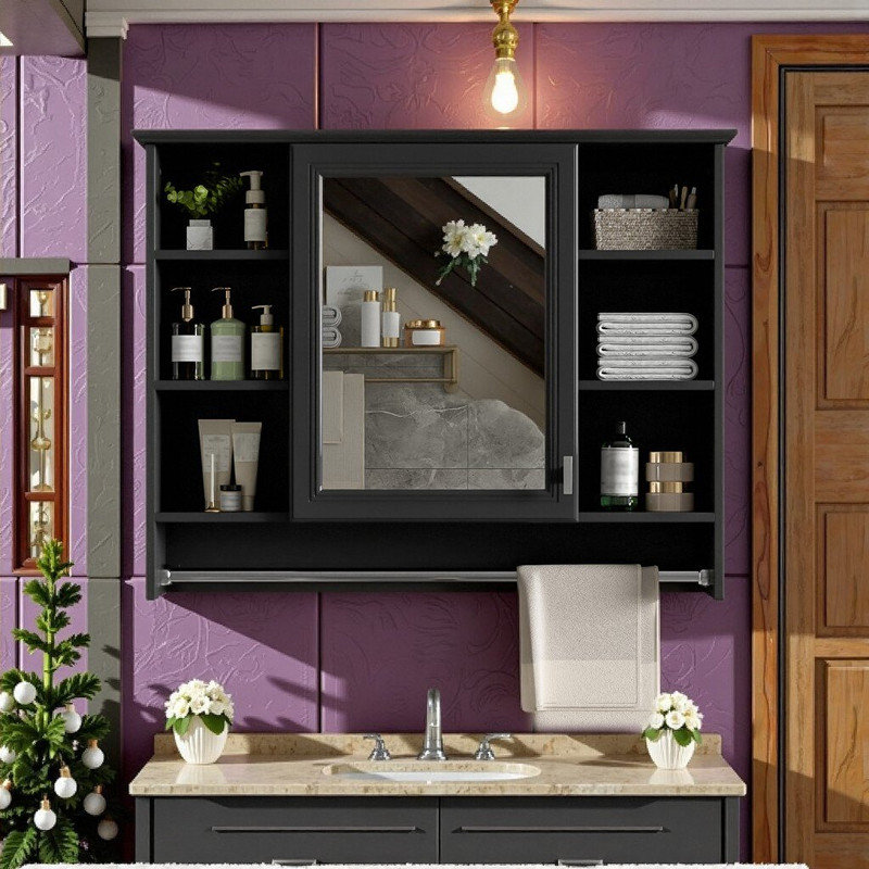 Armoire à pharmacie murale de 42 pouces avec tablette ajustable et porte de rangement à fermeture en douceur, Noir