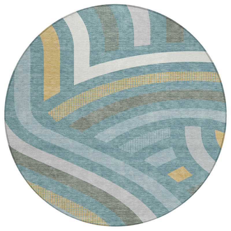 Machine Washable Indoor/Outdoor Chantille ACN2467 Mid-Century Modern Rug, Teal, 8' Round