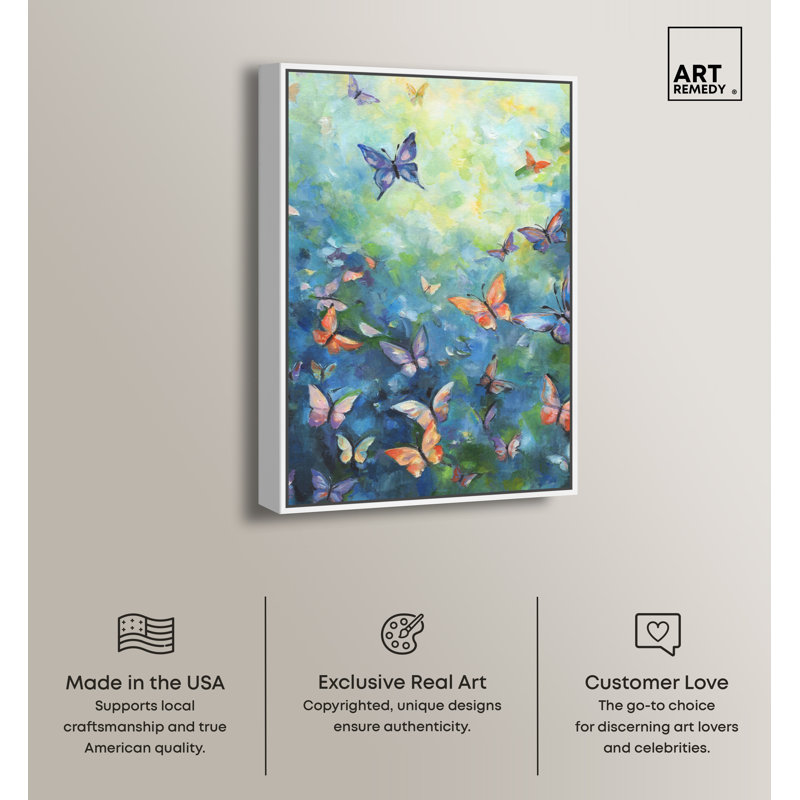 Large Multicolor Butterfly Print on Canvas with White Frame