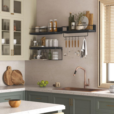 Étagères de salle de bain au-dessus de la toilette pour le mur, étagères flottantes avec panier de rangement en papier, ensemble de 3, noir