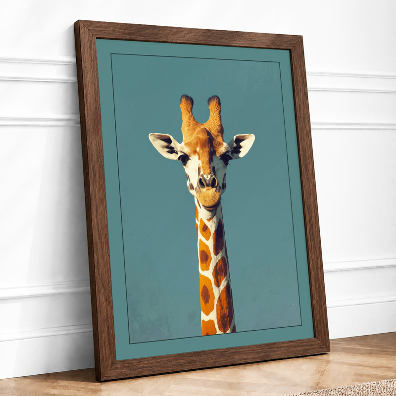Forward Giraffe Modern - Framed Print, A4 - 29.7 x 21.0 cm, Walnut