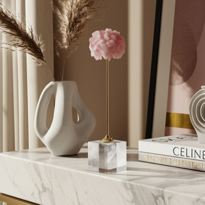 Calume Decorative Sculpture Metal Marble Stone Accent With Clustered Crystal-Inspired Form On Sleek Metallic Rod And Cubic Base For Modern Stylish Display Or Versatile Interior