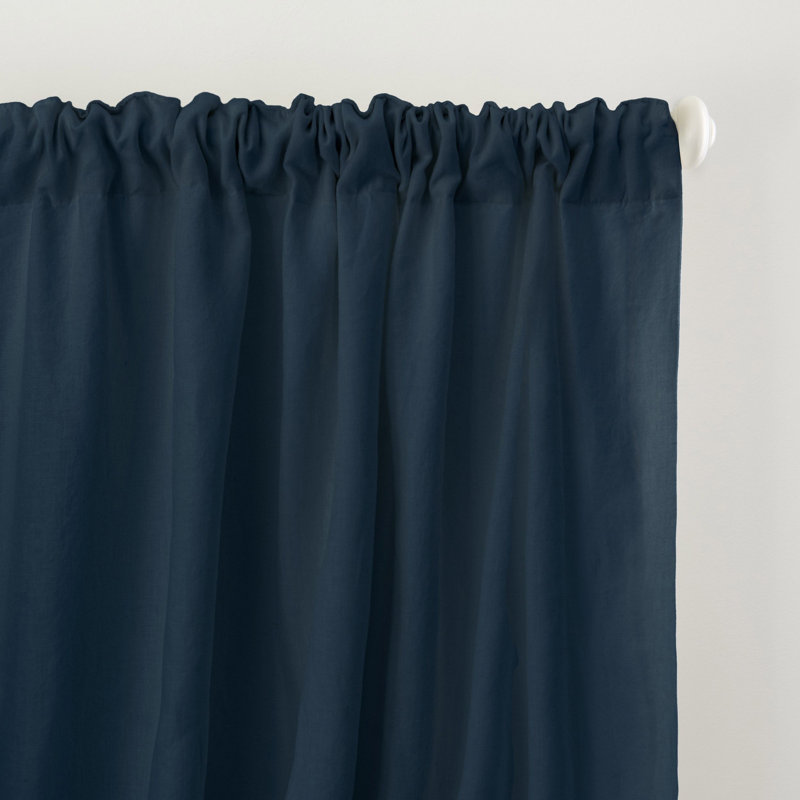 100% French Linen Curtain Set, 50" W x 96" L, Dark Navy