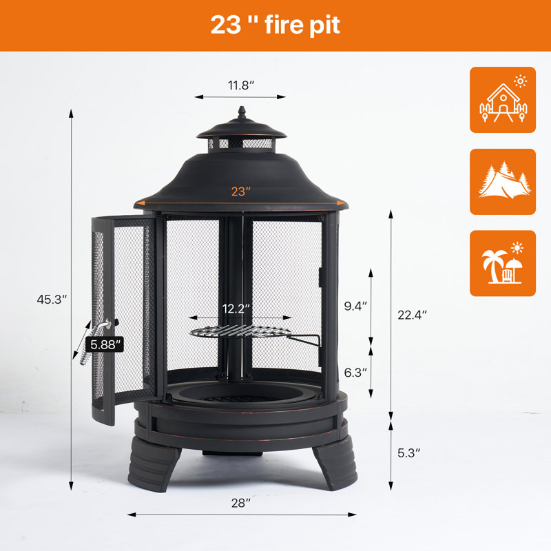 Foyer d'extérieur au feu de bois 45,3 "H x 28" avec couvercle