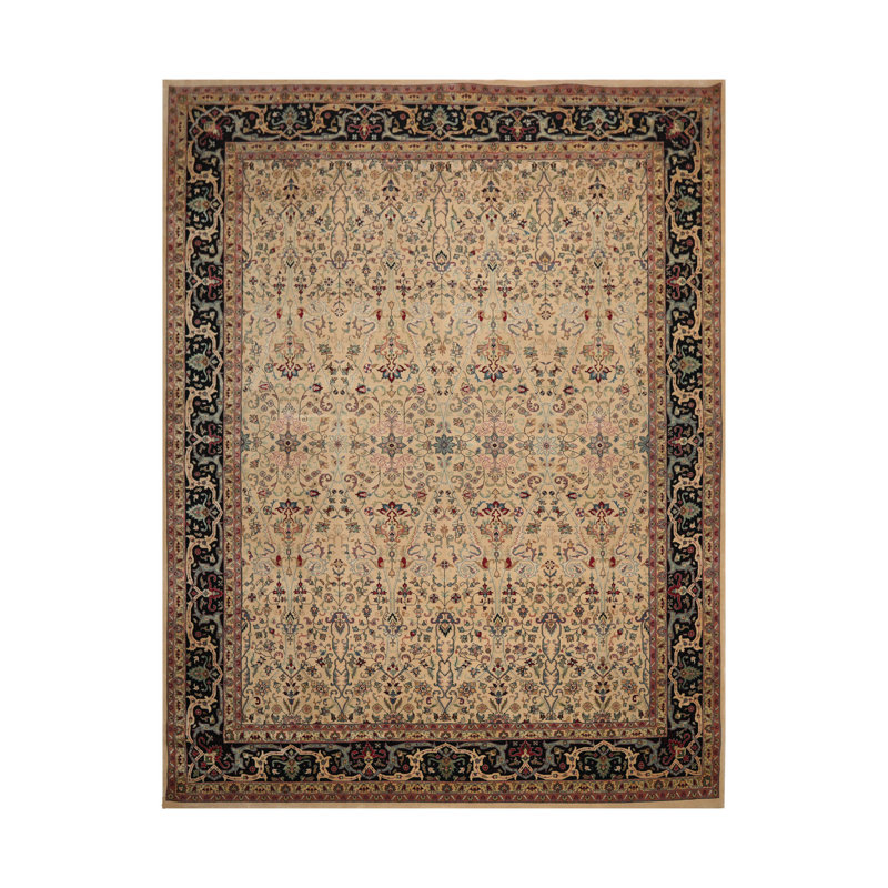 Tapis beige en laine noué à la main de conception unique 9 pi 1 po x 12 pi Elvyn