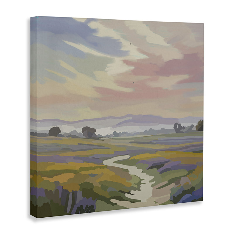 Art mural sur toile Lavender Fields Beneath Sunset, design par Amelia Noyes, H 30 po x l 30 po