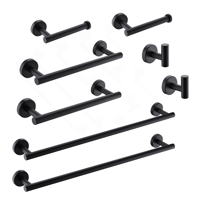8-Pieces Matte Black Bathroom Accessories Set, Stainless Steel Bathroom Hardware Set, Bath Towel Bar Set, Towel Racks For Bathroom Wall Mounted.
