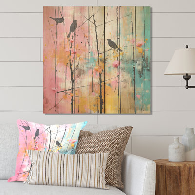 Oiseau sur palette rose et bleue - Oiseau sur bois