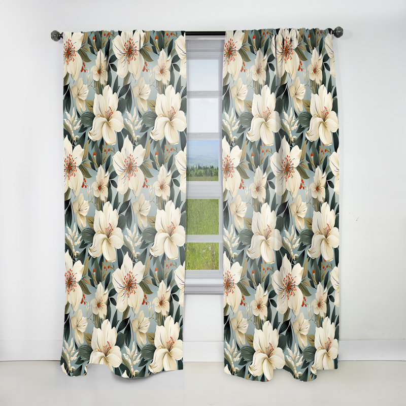 Neutral Zen Tropical Pattern I - Tropical Velvet Curtain - Room Darkening - 1 panel, 52" W x 84" L