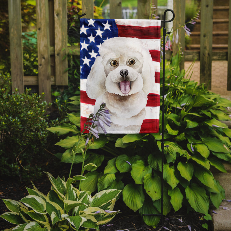 2 côtés en polyester de 2 côtés american drapeau de jardin, Bichon frisé