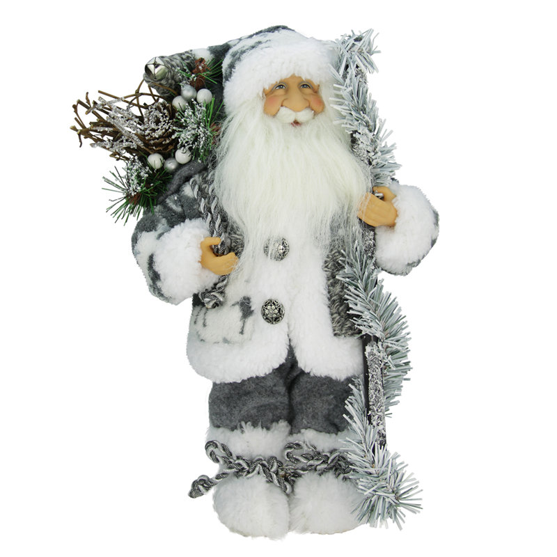 Figurine de père Noël 12 "en patchwork gris et blanc