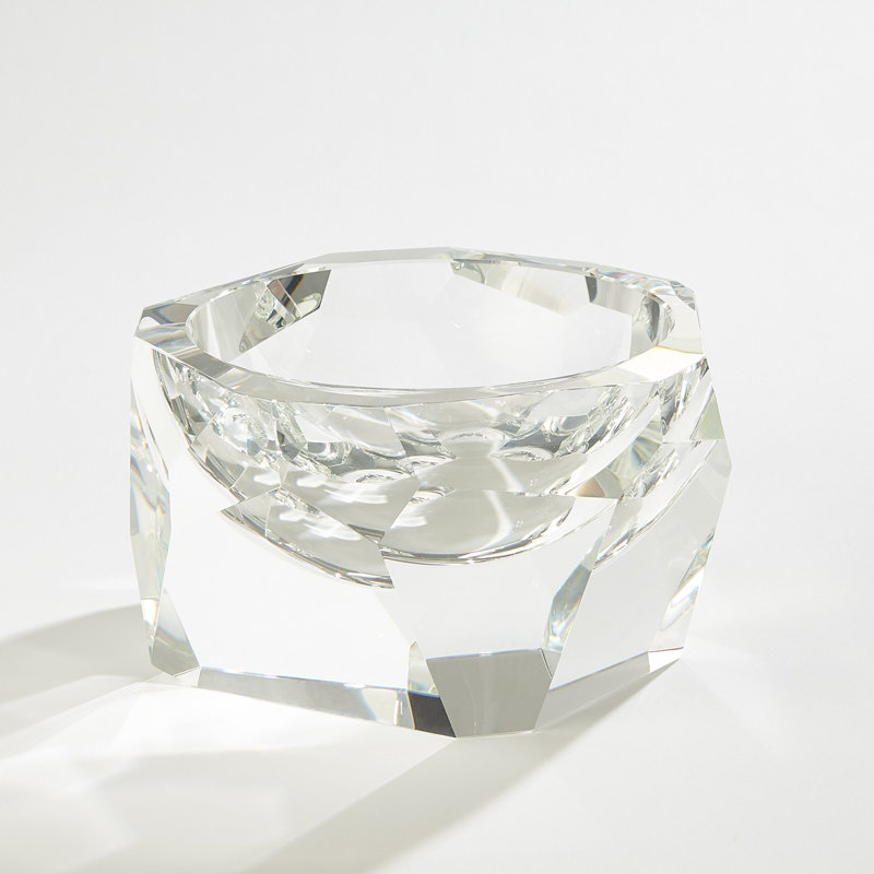 Large Clear Faceted Crystal Decorative Bowl