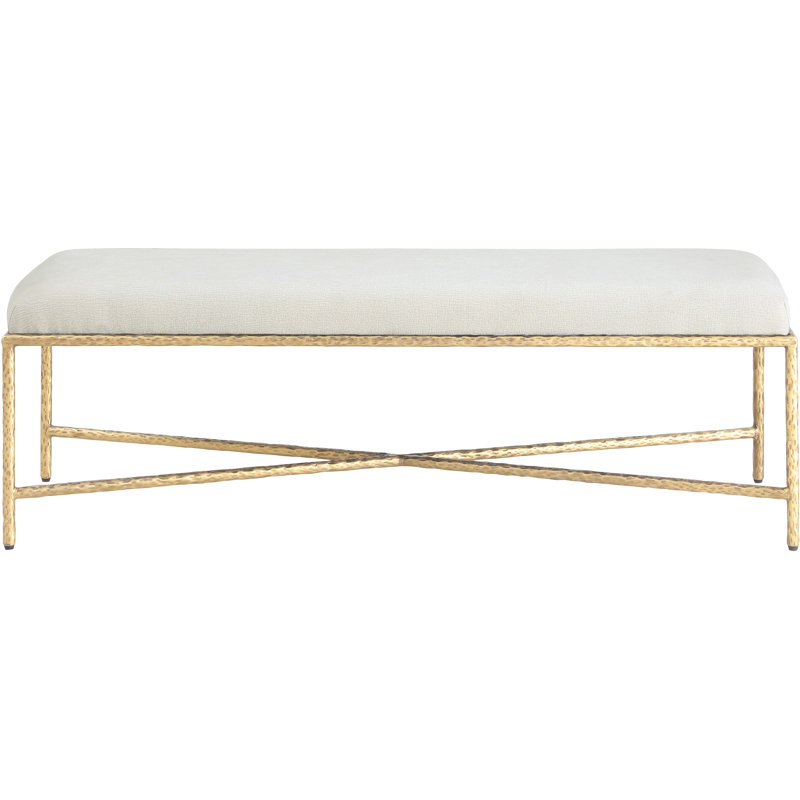 Iyania Chenille Fabric Bench, Gold, Cream Chenille Fabric