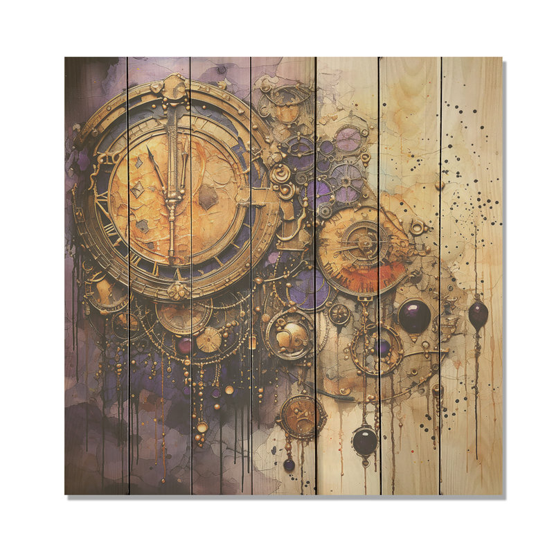 Mauve et jaune, collage intemporel I - Classiques sur bois, H 15 po x l 15 po