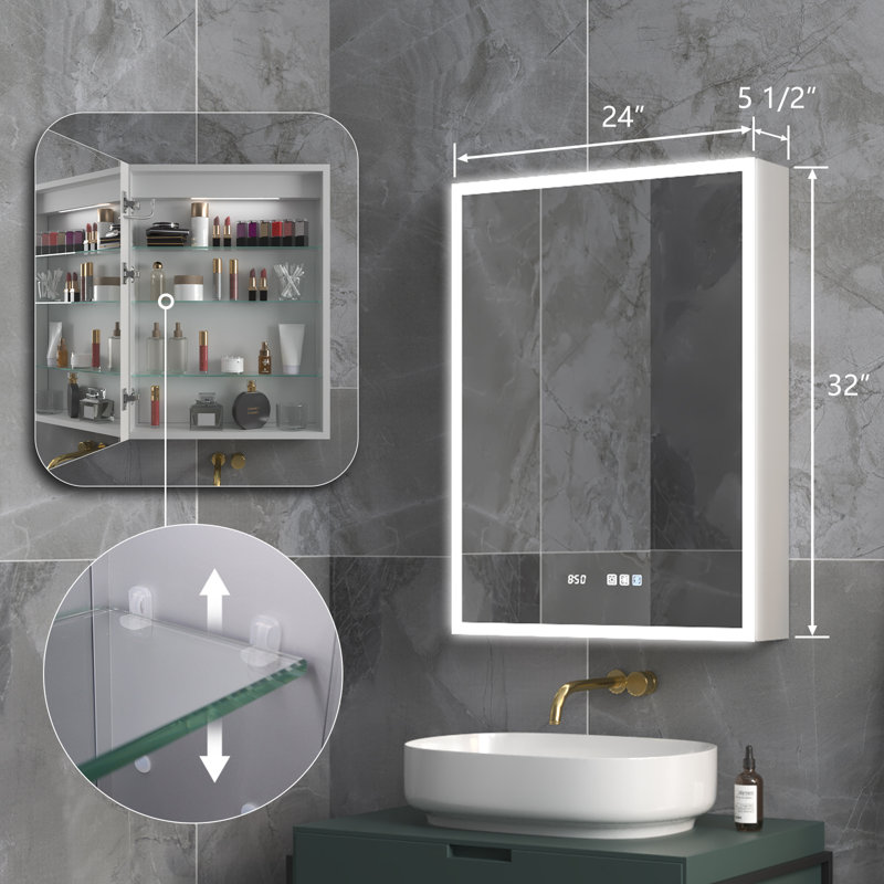 Armoire à pharmacie sans cadre avec miroir et 3 tablettes réglables H 24 po x l 32 po, Gauche