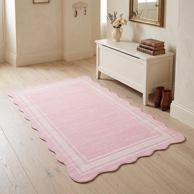 Striped Machine Printed Area Rug, Pink, Rectangle 80 x 150 cm