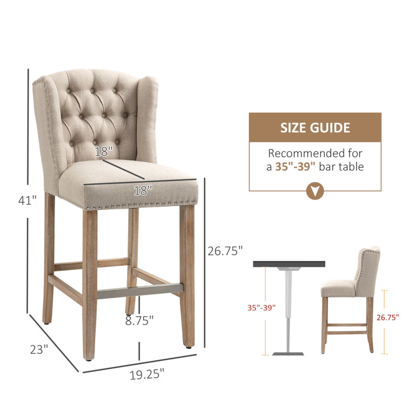 Homcom Counter Height Bar Stools Set Of 2 With Wood Legs, Beige