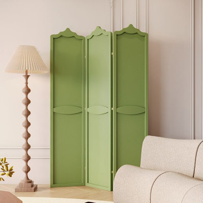 3 Panels Green Solid Wood Folding Room Divider