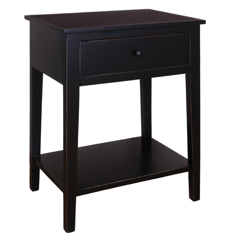 55.9cm W Solid Wood Bedside Table, Black