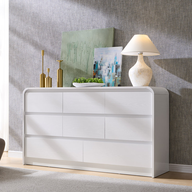 Ebern Designs Modern 8 Drawers Dresser for Bedroom, 55" Wide Dressers & Chest of Drawers w/Curved Profile Design | Wayfair