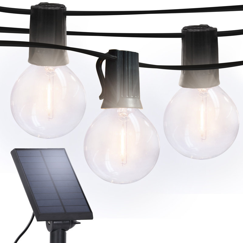 27 Ft Warm White Solar Powered LED Globe String Lights