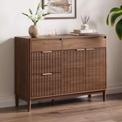 Fluted Sideboard Buffet Cabinet with Drawers and Adjustable Shelves, Wood Storage Cabinet