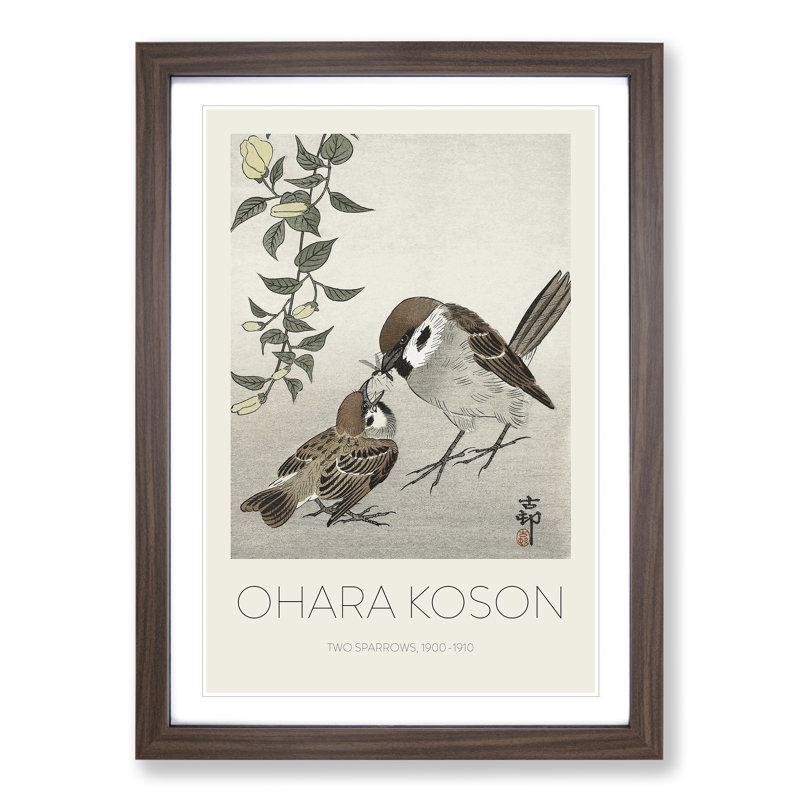 Sparrow Birds & Plants by Ohara Koson - Single Picture Frame Print, Walnut Framed, 36cm H x 27cm W x 2cm D