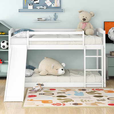 White Twin Over Bunk Bed With - Quality Construction For Extended Use Functional Slide And , Space Choice Compact Living Spaces