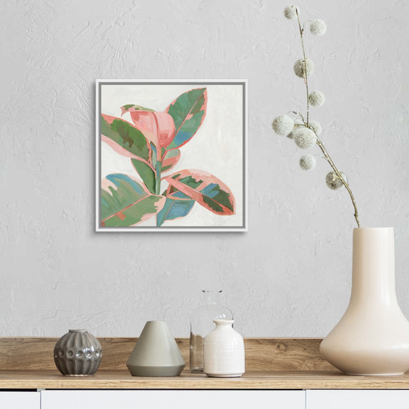 «Pink Ficus I», art mural sur toile, H 14 po x l 14 po, Toile avec cadre blanc