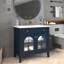 Meuble-lavabo bleu 35,6 po avec verre, éclairage activé par le mouvement, 2 armoires, design, d'inspiration médiévale, lavabo intégré et évier automatique Mid-Century avec beaucoup d'espace de rangement, style et preuve-130795495