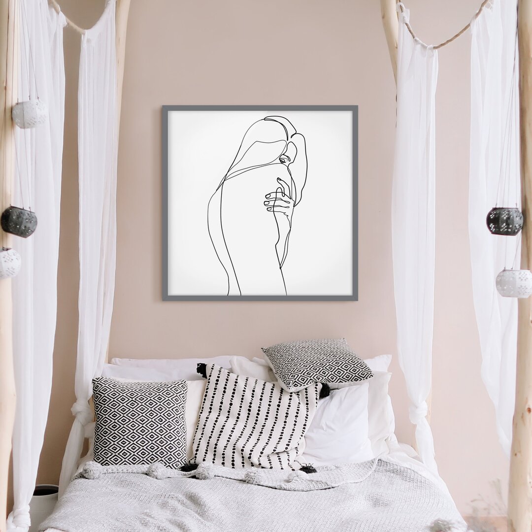 Gerahmtes Poster Line Art Female Nude Shoulder Black White