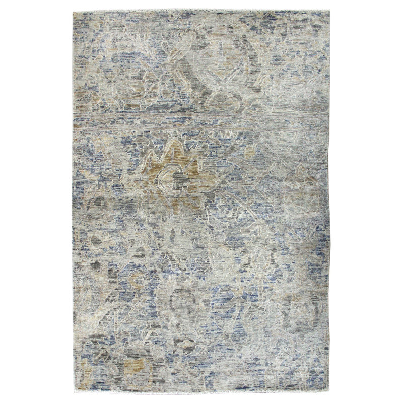 Tapis bleu en laine et en soie tissé à la main Byblos