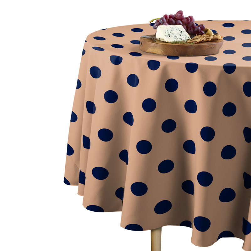 Yawri Dots Round Tablecloth, 84" x 84", Navy/Tan