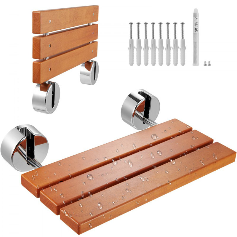 Siège de douche pliant en teck, banc de douche mural plié 20,1 po x 13,2 po
