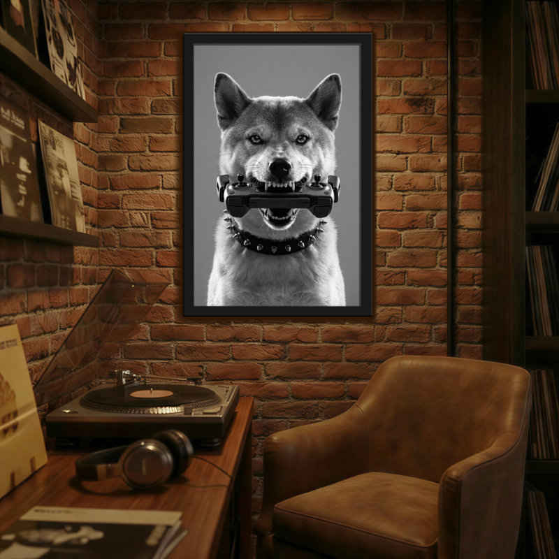 Animaux tenant un contrôleur de jeu dans la bouche, H 18 po x l 12 po