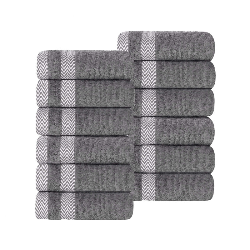 Gracieuse Zero Twist Cotton Solid Dobby Border Plush Soft Absorbent Face Towel/Washcloth, Grey