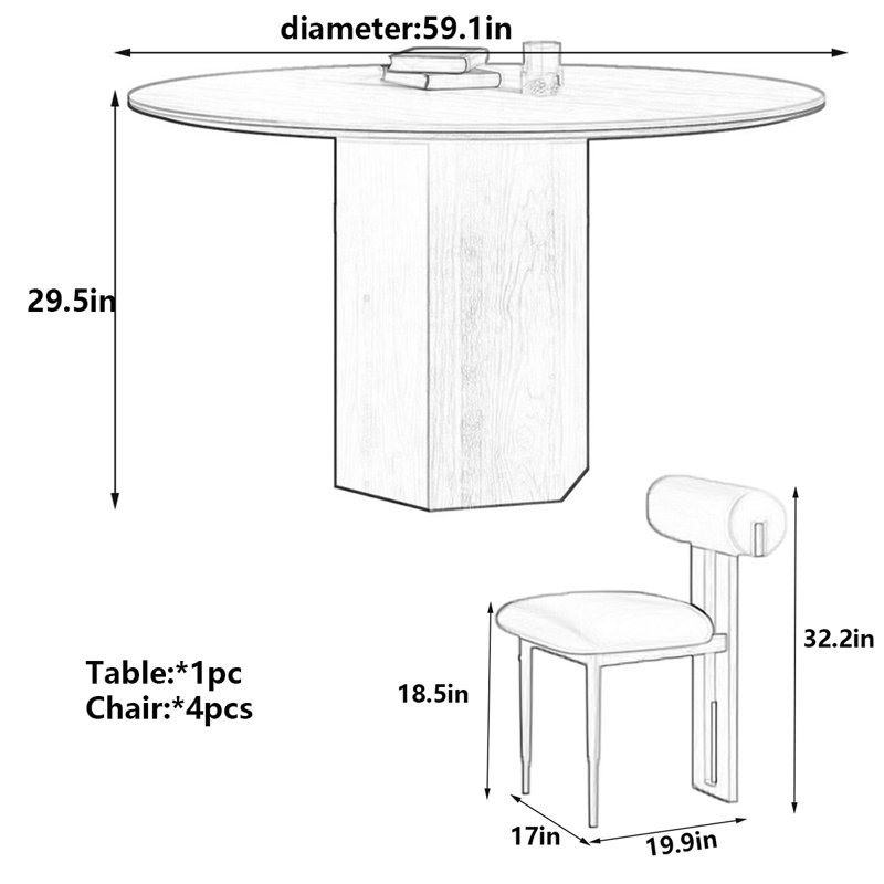Table de salle à manger Retro Rock & Wood, H 29,5 po x L 59,1 po x l 59,1 po