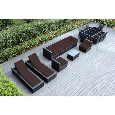 Pavior 18 Piece Rattan Complete Patio Set with Cushions by Ebern Designs