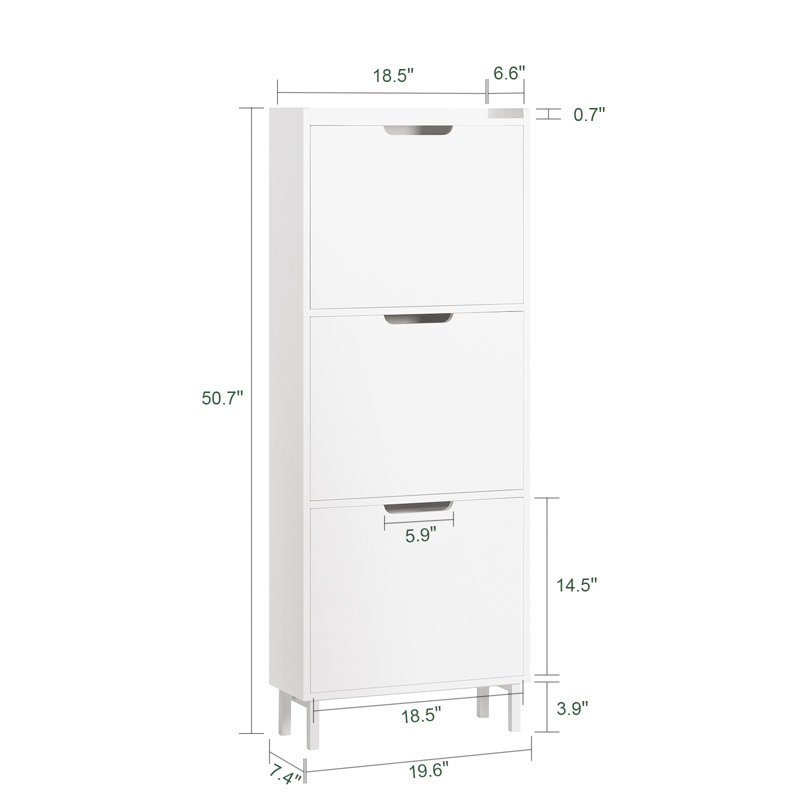 Shoe Storage Cabinet for Entryway with 2 pull-down drawers, White, 51" H x 20" W x 8" D