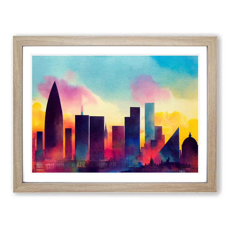 London Skyline Vol.4 Abstract - Single Picture Frame Painting, 25cm H x 34cm W x 2cm D, Oak