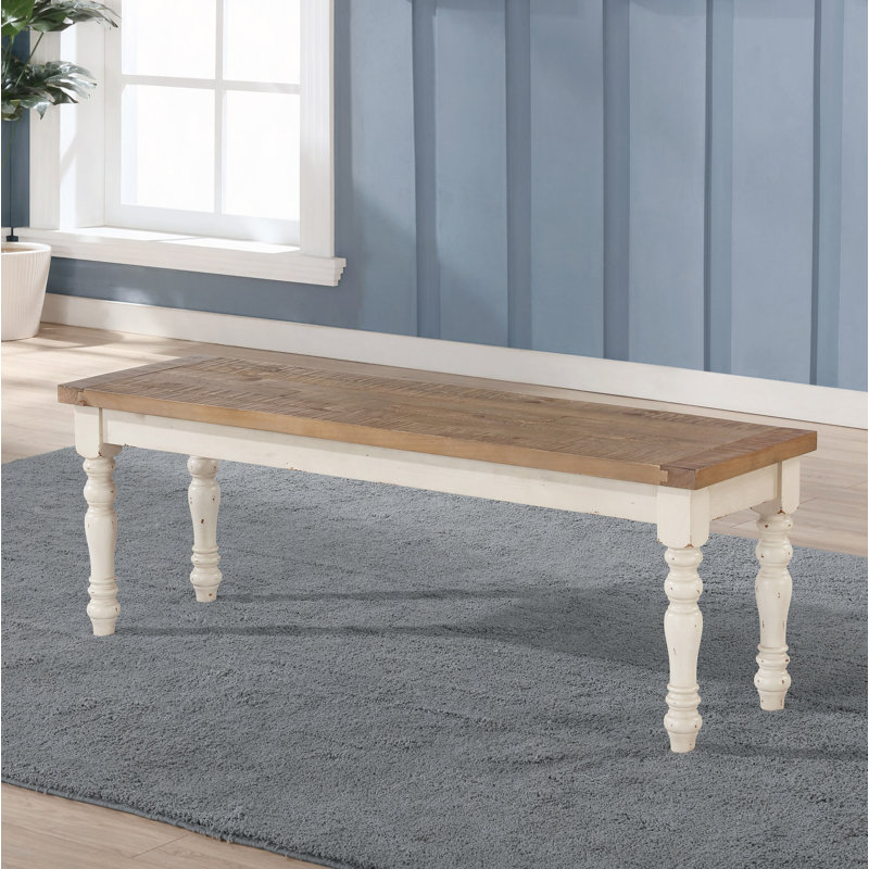 Two-Tone Wood Upholstered Dining Bench, White