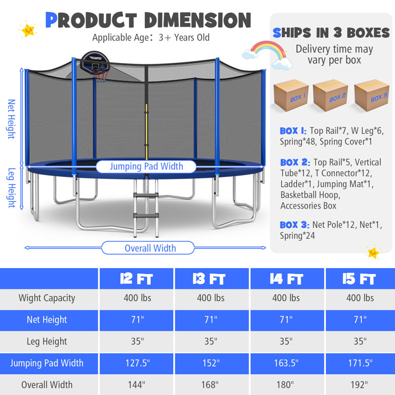 Trampoline de cour arrière de 12 pi avec enceinte sécuritaire Topbuy