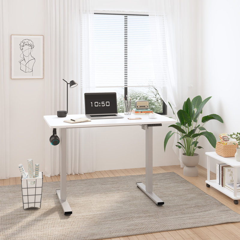 Dojtcho Home Office Adjustable Standing Desk, White/Gray, 46.6" H x 39.4" W x 23.6" D
