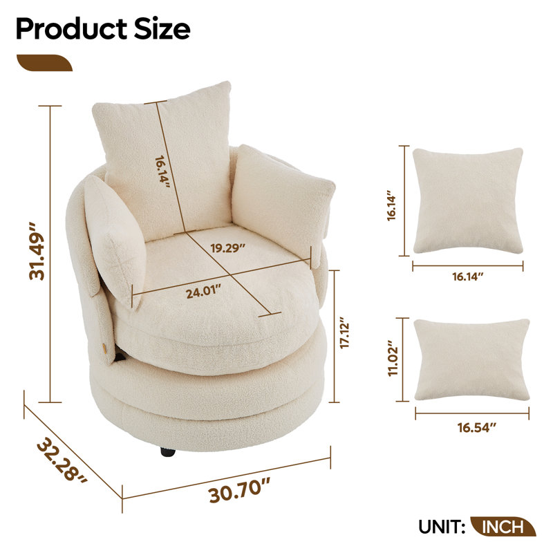 Modern 360° Swivel Accent Chair, Convertible Flip‑Back Upholstered Lounge Armchair, Plush Cushioned Reading Chair with Ottoman Function for Living Room Bedroom