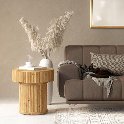 Ashutosh Rattan Round Table, Modern Unique Boho Block End Table