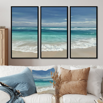 Oasis océanique bleue et blanche au Mexique - Ensemble d'art mural plage