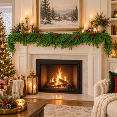Guirlande de Noël en bois de pin 6 pi avec baies rouges, guirlande de cèdre artificiel Evergreen pour manteau de cheminée, escalier, table, porte d'entrée et décor des Fêtes